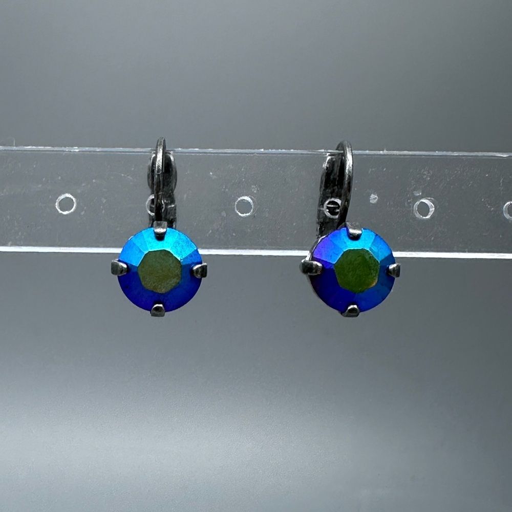 Sabika Blue AB Drop Lever Back Earrings Iridescent Round